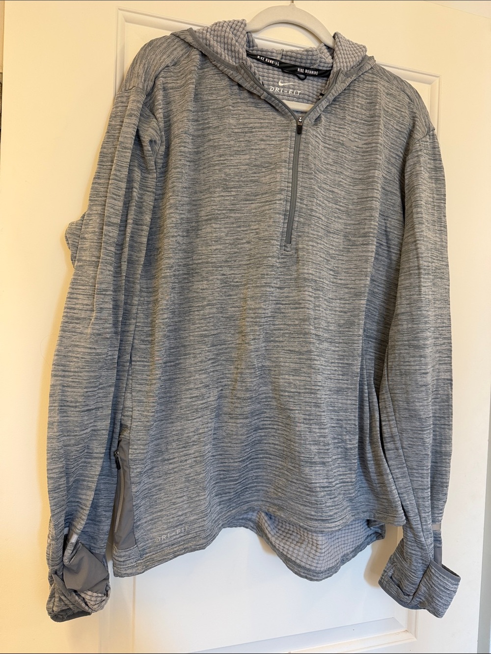 Nike Light Gray Heather Quarter-Zip Hooded Sweater
